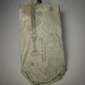 WWII‎ US Army Canvas Laundry Barracks Bag Named Aaron W Plyler Duffel Stenciled
